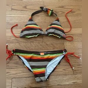 Billabong Multicolor Striped Bikini Set Reversible Triangle Bikini Top - WMN